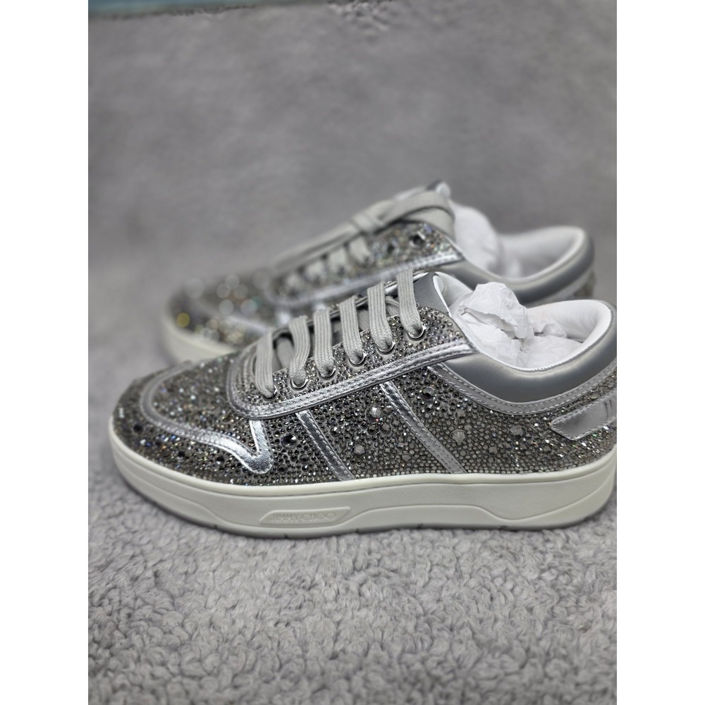 Jimmy Choo Hawaii Crystal Satin & Leather Sneaker‎ Women's EU36.5 US 6.5 - Picture 9 of 16